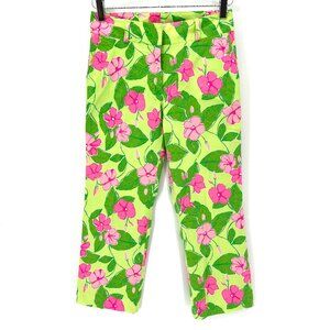 Vintage Lilly Pulitzer Floral Pants Size 2‎ Cropped Lime Green Pink Hibiscus